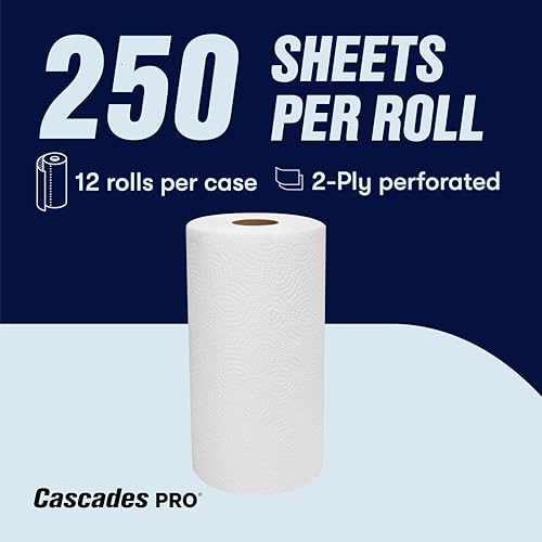 Cascades PRO Select Kitchen Roll Towel - Strong and Absorbent 2-Ply Paper Towels for Kitchens, Breakrooms, Schools, Offices - Recycled, Compostable - 250 Sheets/Roll, 12 Rolls/Box -K250 - White - Image 3