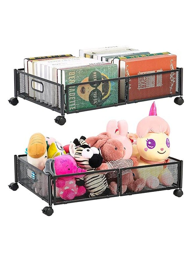 Arabest Under Bed Storage, Under Bed Storage Containers with Wheels and Handles, Foldable Heavy Duty Metal Under Bed Shoe Storage Organizer, Under Bed Storage Drawer for Clothes, Toy (Black)  - Image 1