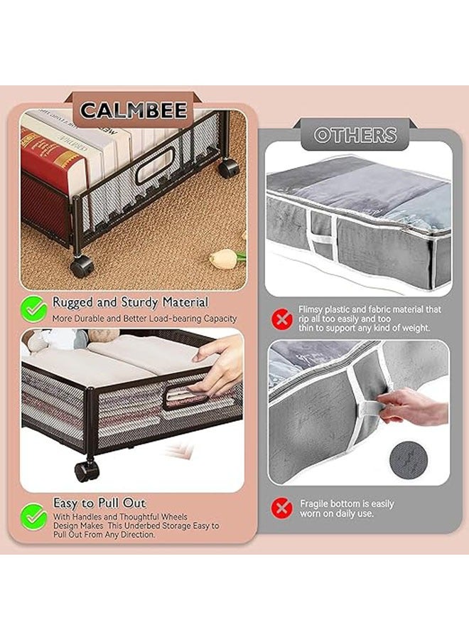 Arabest Under Bed Storage, Under Bed Storage Containers with Wheels and Handles, Foldable Heavy Duty Metal Under Bed Shoe Storage Organizer, Under Bed Storage Drawer for Clothes, Toy (Black)  - Image 2