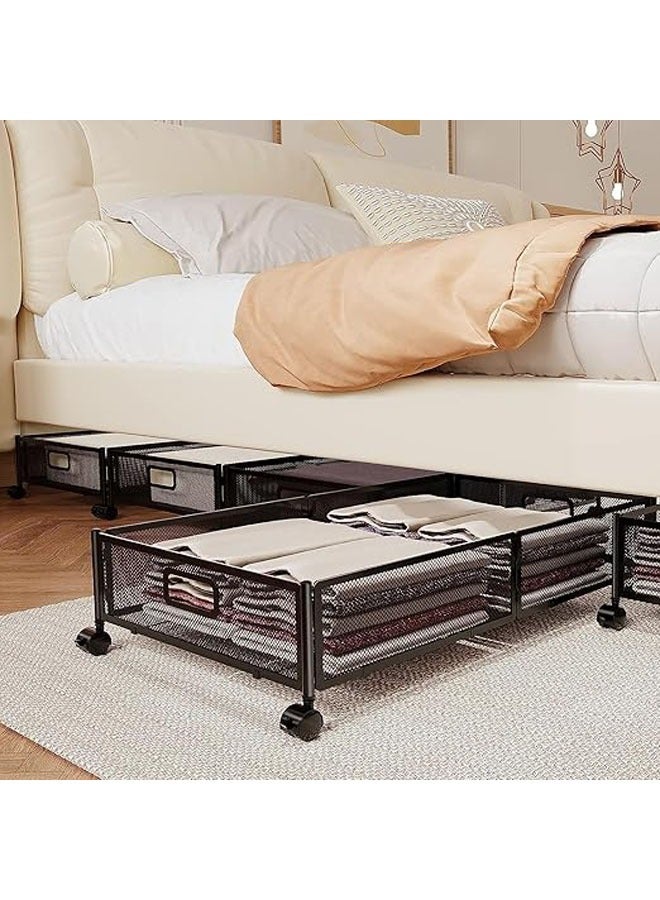 Arabest Under Bed Storage, Under Bed Storage Containers with Wheels and Handles, Foldable Heavy Duty Metal Under Bed Shoe Storage Organizer, Under Bed Storage Drawer for Clothes, Toy (Black)  - Image 3
