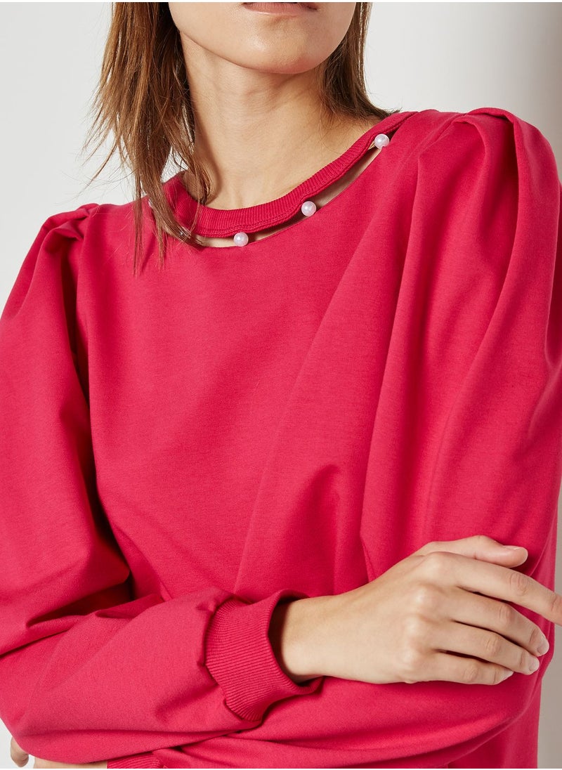 ELLA Pearl Cut Out Neck Sweatshirt  - Image 3