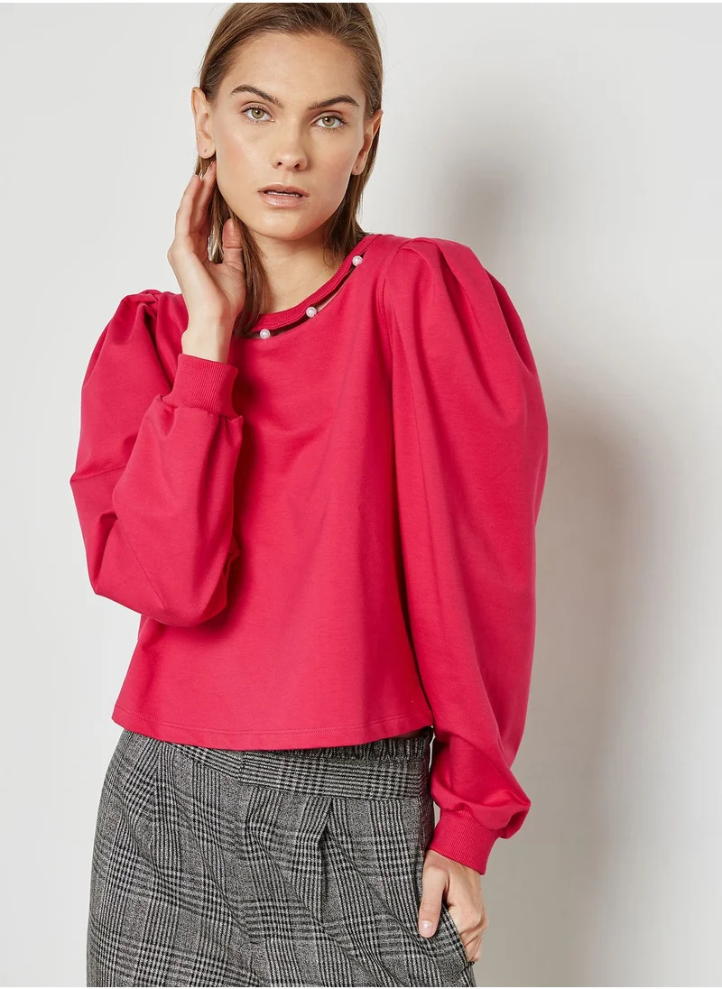 ELLA Pearl Cut Out Neck Sweatshirt