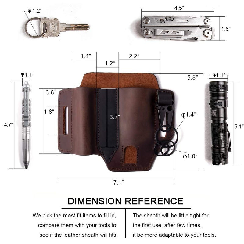 Gentlestache Multitool Sheath for Belt, Leather EDC Pocket Organizer for Men, Leatherman Sheath with Pen Holder, Key Fob, Flashlight Sheath, EDC Leather Pouch Dark Brown - Image 5
