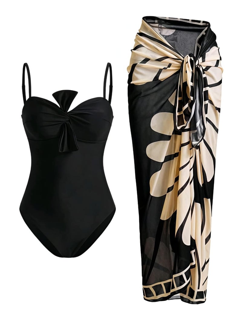 Shein Women Vacation Beach One-Piece Swimsuit With Cover Up Skirt For Summer FROM SHEIN - Image 1