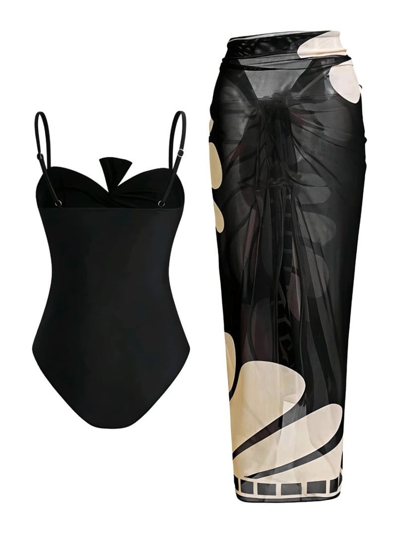 Shein Women Vacation Beach One-Piece Swimsuit With Cover Up Skirt For Summer FROM SHEIN - Image 2