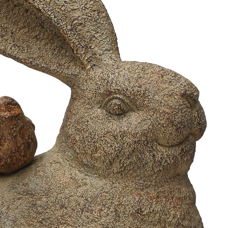 Creative Co-Op Decorative Resting Rabbit with Birds Figurine, Brown - Image 3