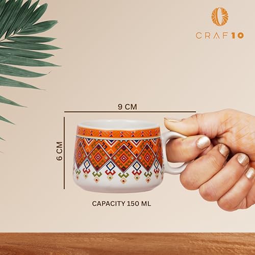 CRAF10 Design Bliss Tea Mugs Set of 6, 180 ML, Elegant & Durable, Microwave & Dishwasher Safe, Ceramic - Image 3