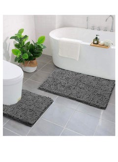 TYCOM Bathroom Rugs Bath Mat, 50x80cm, Non-Slip Fluffy Soft Plush Microfiber Shower Carpet Rug, Machine Washable Quick Dry Ultra Bath Mats for Tub, Bathroom and Shower - Long 2 Packs Dark Grey  - Image 1