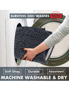 TYCOM Bathroom Rugs Bath Mat, 50x80cm, Non-Slip Fluffy Soft Plush Microfiber Shower Carpet Rug, Machine Washable Quick Dry Ultra Bath Mats for Tub, Bathroom and Shower - Long 2 Packs Dark Grey  - Image 3