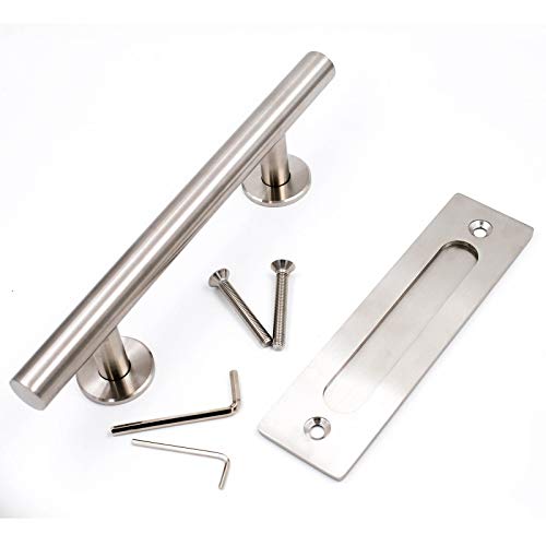 goldenwarm 12 in Sliding Barn Door Handle and Flush Pull Set-7 Inch Hole Centers Brushed Nickel Heavy Duty Hardware Stainless Steel, 1 Pack - Image 1