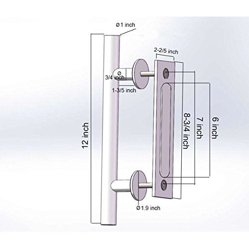 goldenwarm 12 in Sliding Barn Door Handle and Flush Pull Set-7 Inch Hole Centers Brushed Nickel Heavy Duty Hardware Stainless Steel, 1 Pack - Image 2