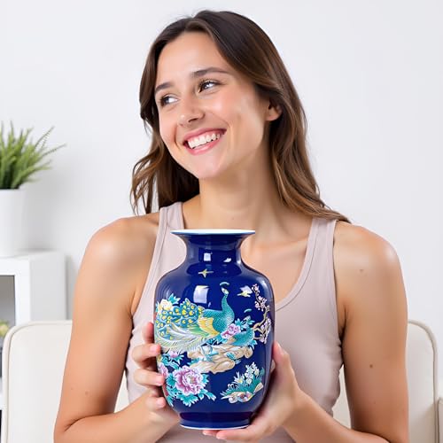 MTME Porcelain Figurines Jingdezhen Peacock Decorative Flower vase Home Decor Wedding Gifts Aesthetic Sculpture Home dcor Blue - Image 3
