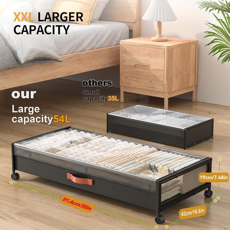 Eastherry Under Bed Storage Containers with Wheels Large Underbed Shoes Blankets Clothes Toy Storage Drawers for College Dorms Bedrooms Nursery Rooms Organization (Black 2 Pack, 7.5in height(36"x16.6"x7.48")) - Image 2