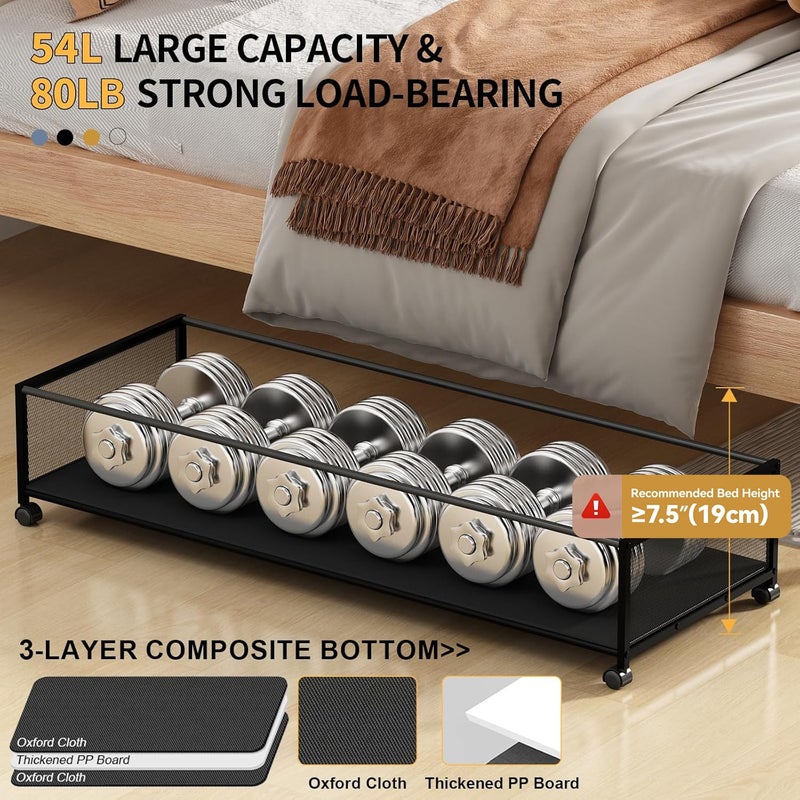 Eastherry Under Bed Storage Containers with Wheels Large Underbed Shoes Blankets Clothes Toy Storage Drawers for College Dorms Bedrooms Nursery Rooms Organization (Black 2 Pack, 7.5in height(36"x16.6"x7.48")) - Image 4