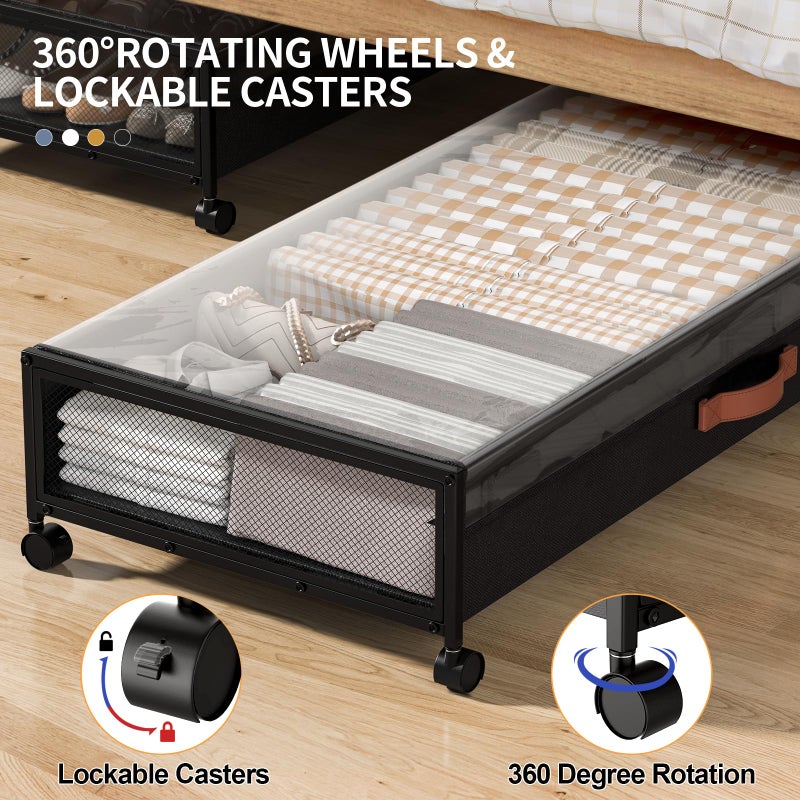 Eastherry Under Bed Storage Containers with Wheels Large Underbed Shoes Blankets Clothes Toy Storage Drawers for College Dorms Bedrooms Nursery Rooms Organization (Black 2 Pack, 7.5in height(36"x16.6"x7.48")) - Image 3