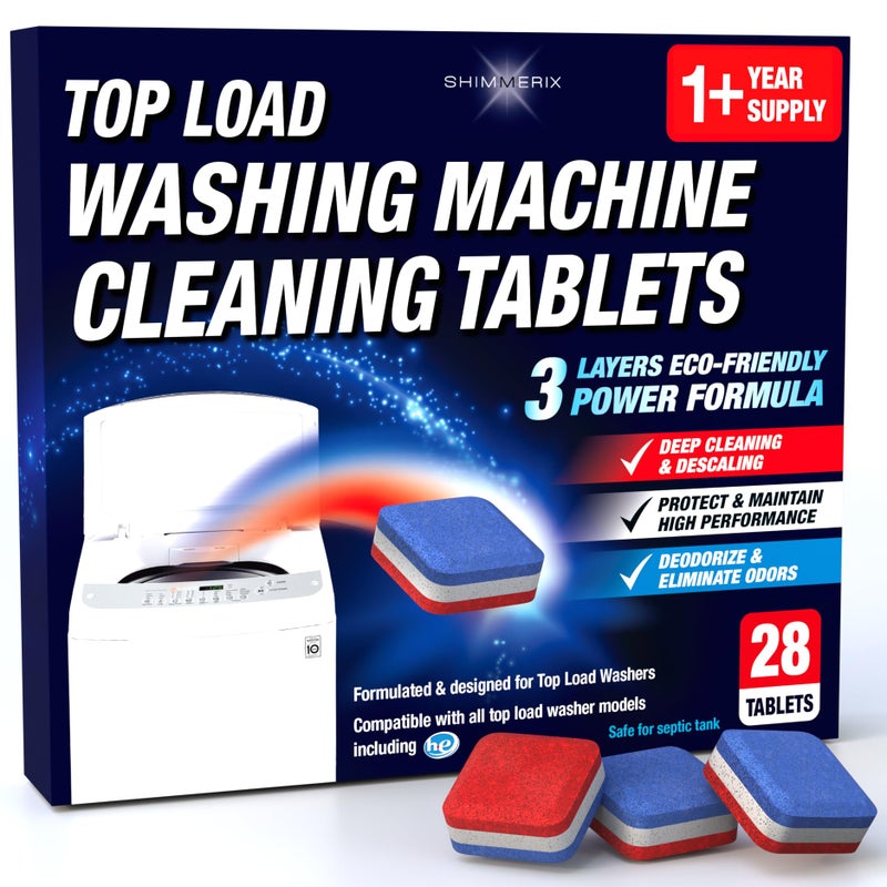 Washing Machine Cleaner Tablets 28 Pack for HE Top Load - Eco Friendly Washer Machine Cleaning Tablets - 3 Layers Septic Safe Wash Machine Full Deodorizer Descaler Protector - 1 Plus Year Supply - Image 1