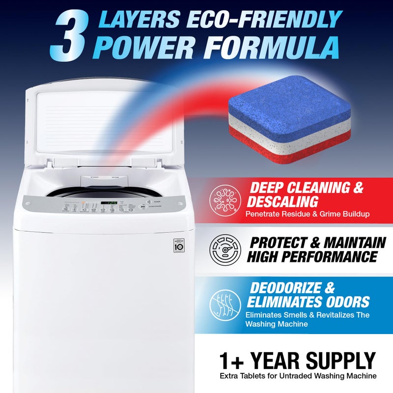 Washing Machine Cleaner Tablets 28 Pack for HE Top Load - Eco Friendly Washer Machine Cleaning Tablets - 3 Layers Septic Safe Wash Machine Full Deodorizer Descaler Protector - 1 Plus Year Supply - Image 4