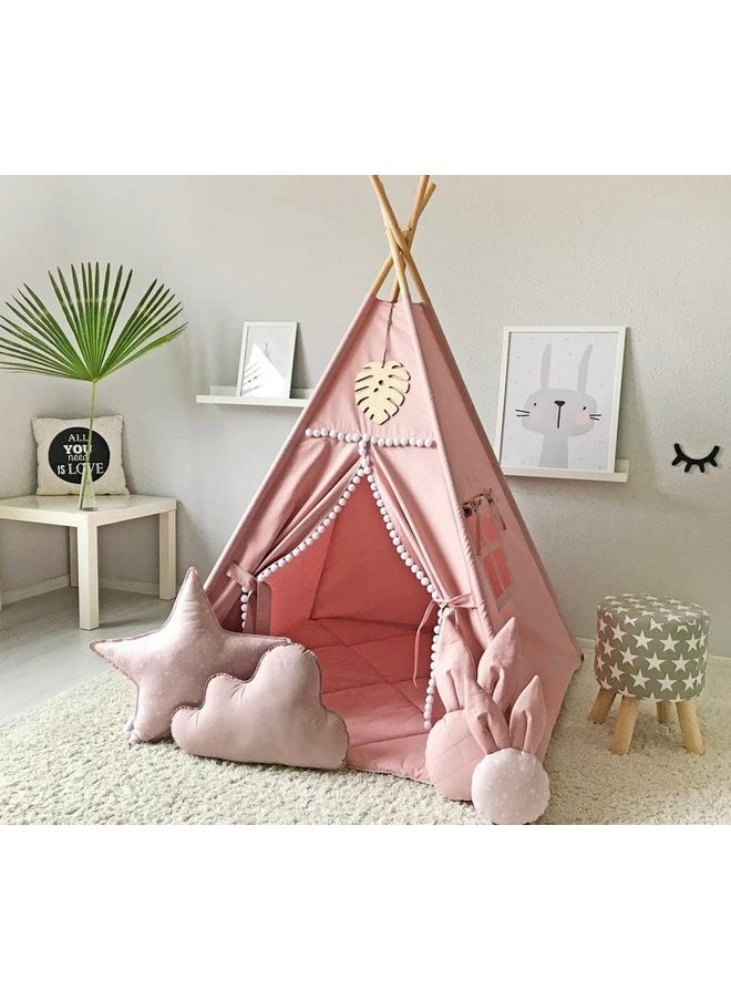 Rongfa - Kids Teepee Tent With White Pom Pom - Indoor Play Teepee For Children Boys Portable Play House (Pink) - Image 1