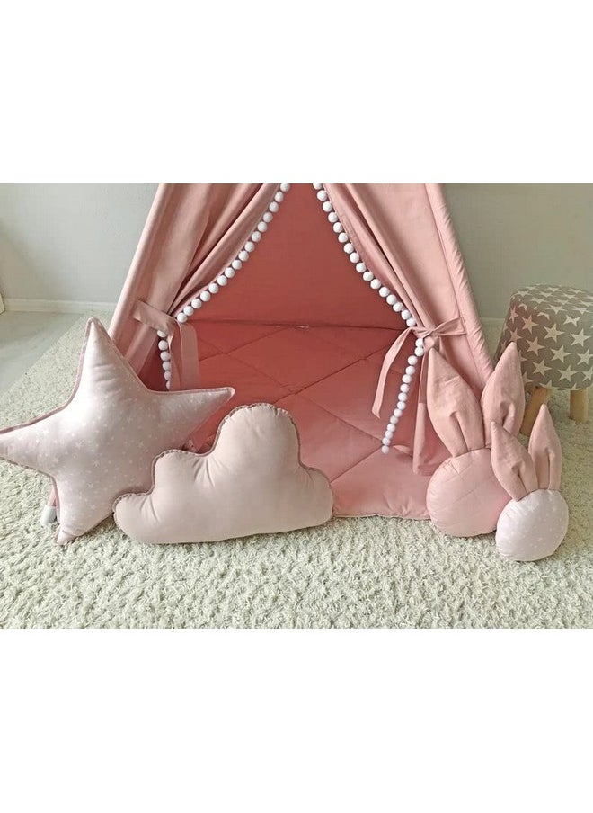 Rongfa - Kids Teepee Tent With White Pom Pom - Indoor Play Teepee For Children Boys Portable Play House (Pink) - Image 1