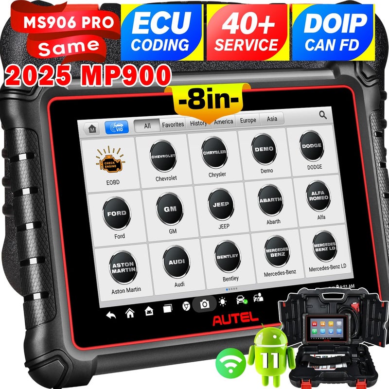 Autel Autel MaxiPRO MP900 Scanner 2025 Newer of MS906BT MP808BT PRO MK900 MX900 MK808S ECU Coding Bidirectional Car Diagnostic Scan Tool as MS906 PRO MP900BT 3000 Active Test 40 Service CAN FD DOIP
