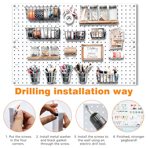 SKYFOOST 12Pcs Pegboard, Pegboard Wall Organizer, Peg Boards for Walls Craft Room, Pegboard Kits fit Garage Kitchen Workshop, Small Pegboard, Peg Board Organizer Accessories - White Pegboards Panels - Image 3