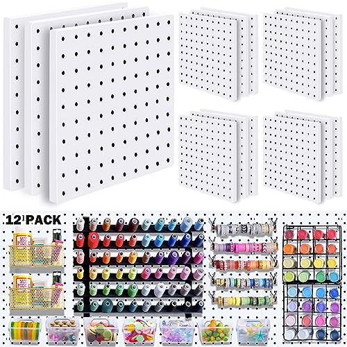 SKYFOOST 12Pcs Pegboard, Pegboard Wall Organizer, Peg Boards for Walls Craft Room, Pegboard Kits fit Garage Kitchen Workshop, Small Pegboard, Peg Board Organizer Accessories - White Pegboards Panels - Image 1