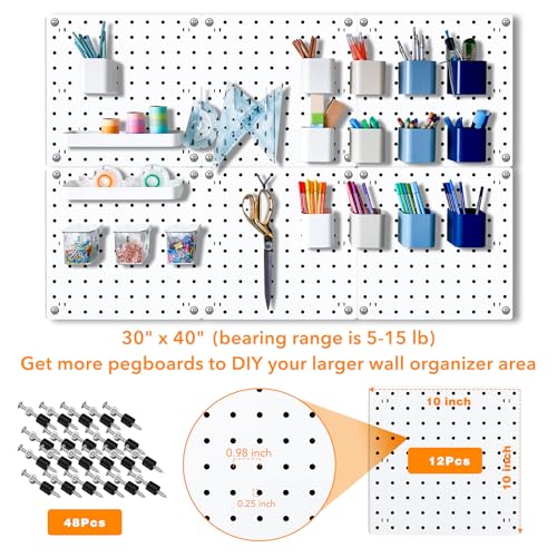 SKYFOOST 12Pcs Pegboard, Pegboard Wall Organizer, Peg Boards for Walls Craft Room, Pegboard Kits fit Garage Kitchen Workshop, Small Pegboard, Peg Board Organizer Accessories - White Pegboards Panels - Image 2