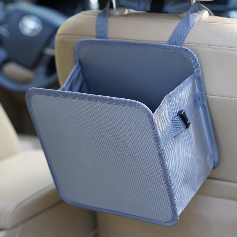 2 Gallons Open-Top Car Trash Can, Hanging Car Trash Bag with Water-proof PEVA Liner, Stand Car Trash Bag Foldable Car Storagge Bag for Cars SUV Truck (Light Gray)