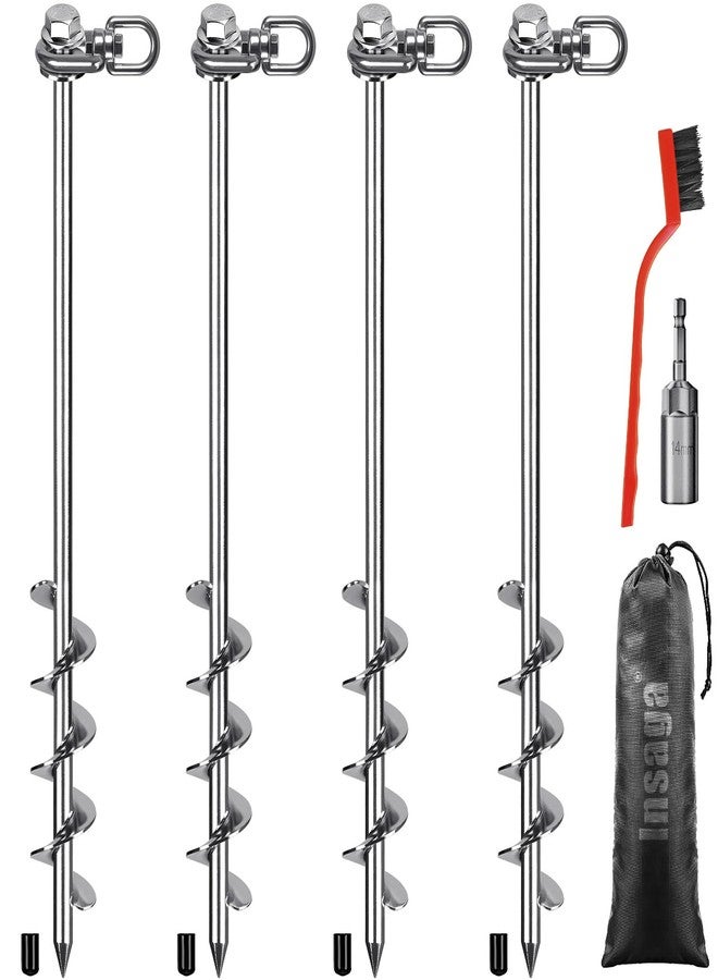 Insaga 24" Ground Anchors with a Hex Head and 360° Swivel Adjustment (4Pack), Tent Stakes Heavy Duty for Trampolines, Mobile Homes, Swing Sets, Sheds, Carports, and Securing Animals - Chrome Plated - Image 1