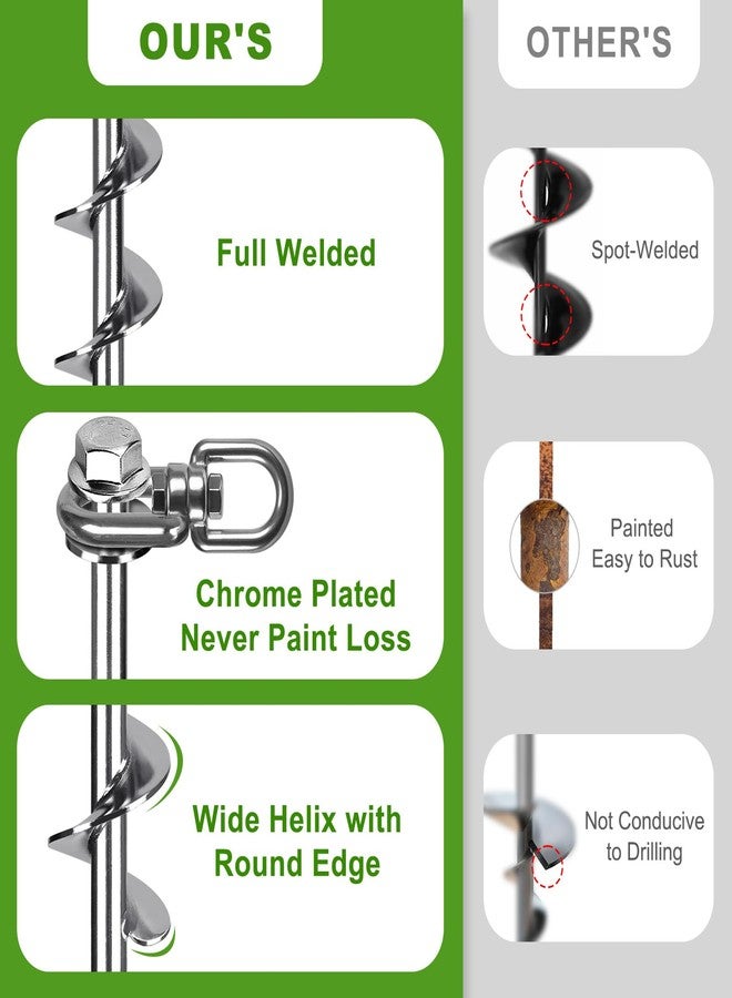 Insaga 24" Ground Anchors with a Hex Head and 360° Swivel Adjustment (4Pack), Tent Stakes Heavy Duty for Trampolines, Mobile Homes, Swing Sets, Sheds, Carports, and Securing Animals - Chrome Plated - Image 4