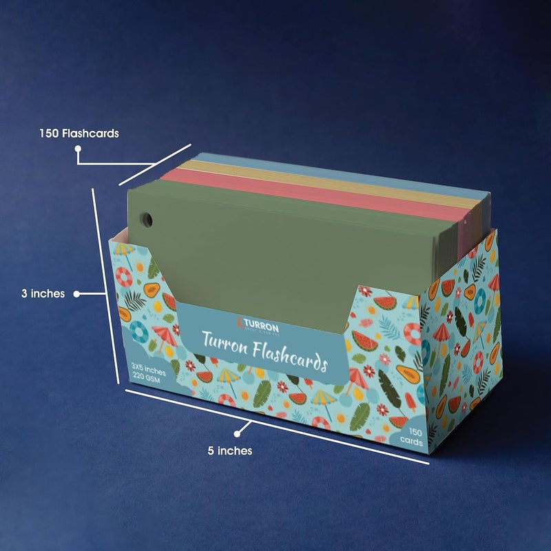 Turron Coloured Index Flash Cards Tray - 5 Colours - 3x5 inch - 150 Cards - 200 GSM Thick (Unruled) - Image 2