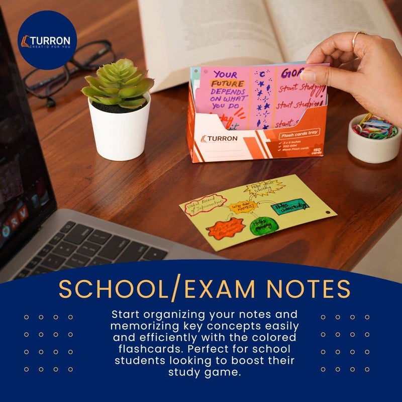 Turron Coloured Index Flash Cards Tray - 5 Colours - 3x5 inch - 150 Cards - 200 GSM Thick (Unruled) - Image 5