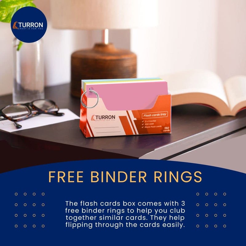 Turron Coloured Index Flash Cards Tray - 5 Colours - 3x5 inch - 150 Cards - 200 GSM Thick (Unruled) - Image 4