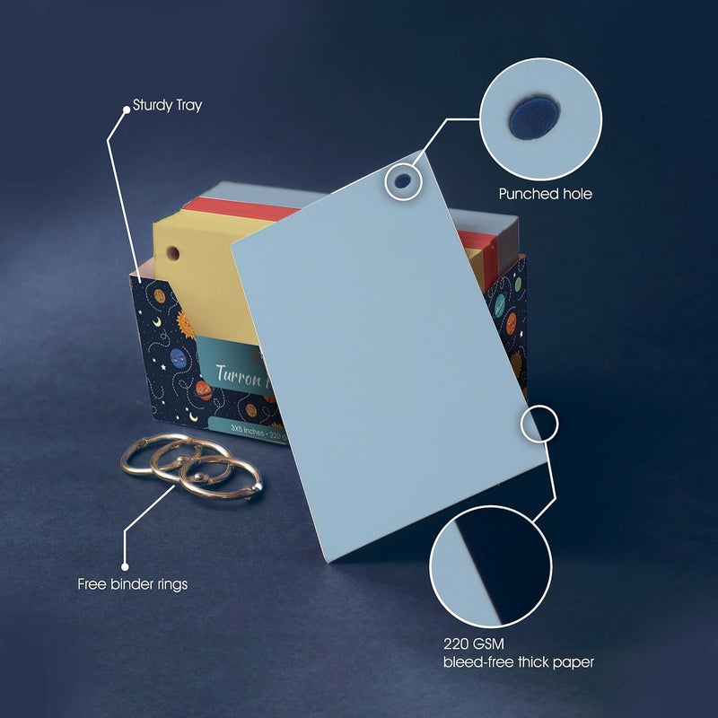 Turron Coloured Index Flash Cards Tray - 5 Colours - 3x5 inch - 150 Cards - 200 GSM Thick (Unruled) - Image 3