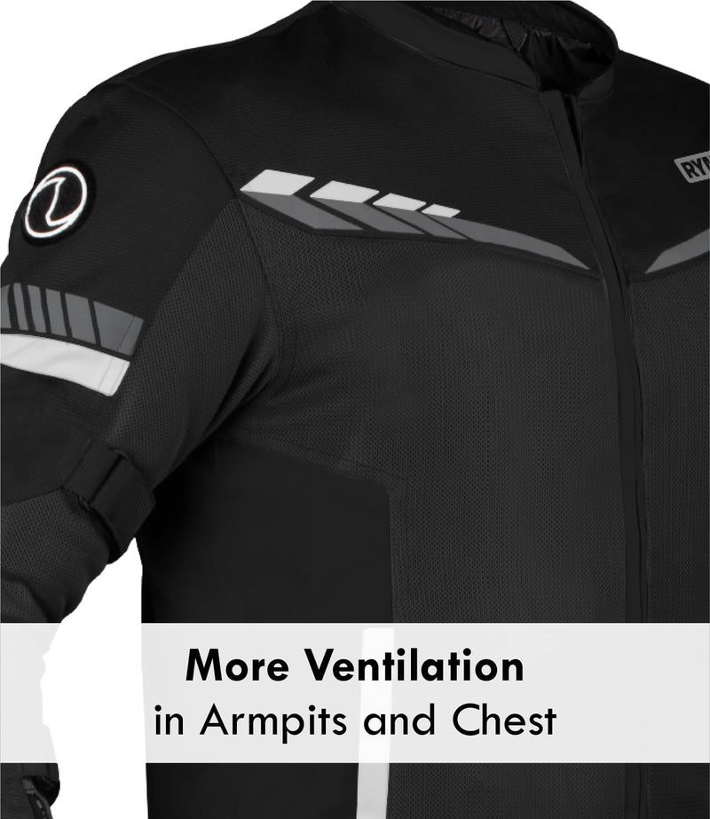 Rynox Air GT 4 Jacket - CE Certified Class A | Motorcycle Riding Jacket | Impact Protection | Abrasion Resistance - Black White, 4XL - Image 4