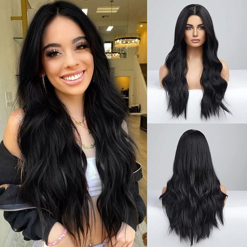 ECIF Long Blonde Wigs For Women,Synthetic Wavy Hair Wig With Dark Roots Part Costume For White Women - Image 1