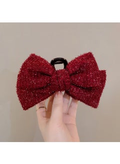 2023 Vintage Audrey Hepburn Style Bow Hair Claw Wine Red gripper