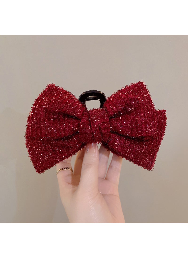 Generic - 2023 Vintage Audrey Hepburn Style Bow Hair Claw Wine Red gripper - Image 1