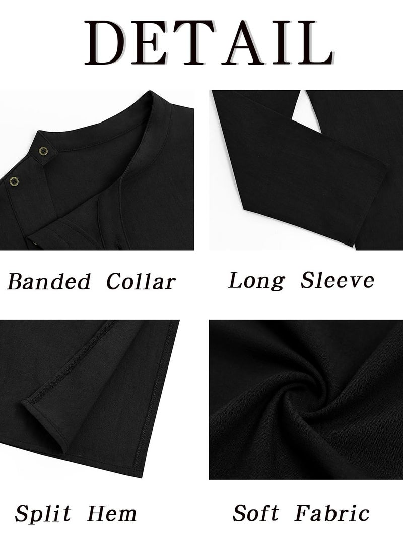 Mens Kaftan Thobe Robe Long Sleeve Cotton Henley Shirt Casual Muslim Gown Salwar Kurta  - Image 5