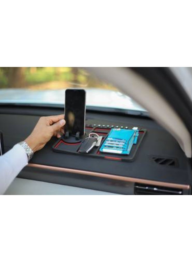 HIGHWAY 4-in-1 Anti-Slip Car Dashboard Organizer Pad, Non-Slip Silicone Mat with 360° Rotating Phone Mount, Temporary Parking Number Plate & Aromatherapy Diffuser - Image 1