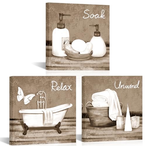 RnnJoile Blue Bathroom Decor Wall Art Bathtub Spa Canvas Pictures Prints Relax Soak Unwind Painting for Bathroom Framed - Image 1