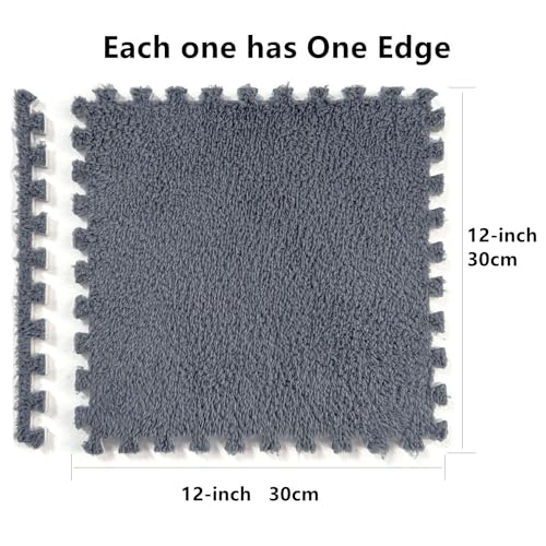 HUIDUO 12 Pcs Kids Foam Interlocking Carpet Tiles with Border, Thick Carpet Squares Plush Floor Playmats Baby Crawling Rug - 49" x 37",Grey (Grey, 12 Tiles) - Image 2