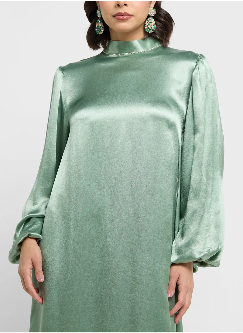 Khizana Puff Sleeve Dress With Tie Up Belt