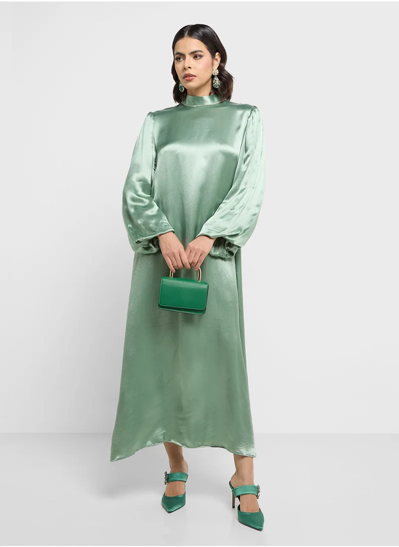 Khizana Puff Sleeve Dress With Tie Up Belt