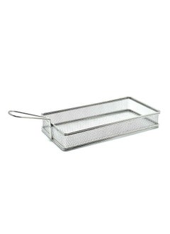 Stainless Steel Reactangular Fry Basket Large With Handle-Silver