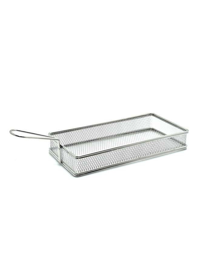 Vague - Stainless Steel Reactangular Fry Basket Large With Handle-Silver - Image 1