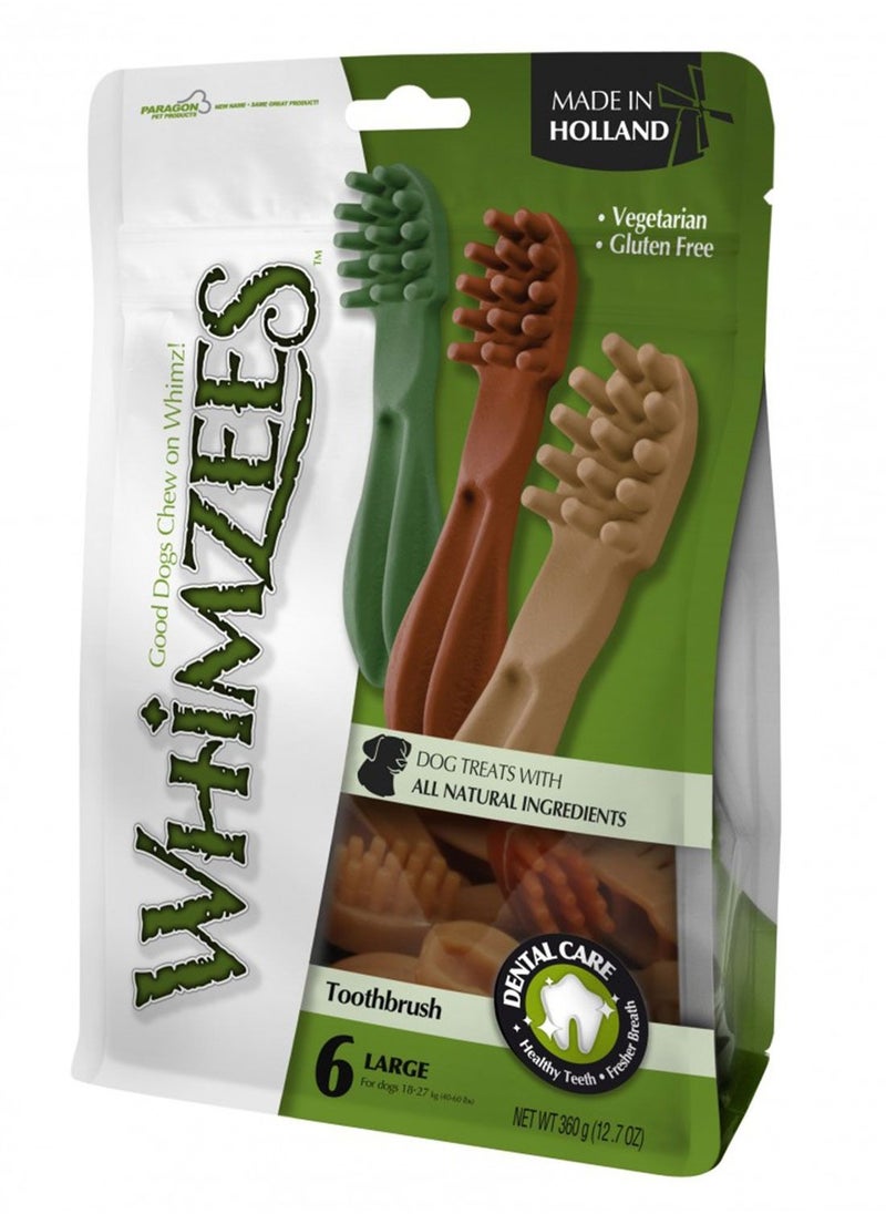 WHIMZEES - Natural Grain Free Dental Toothbrush 6Pc Star Large Mix Brown 360g - Image 1