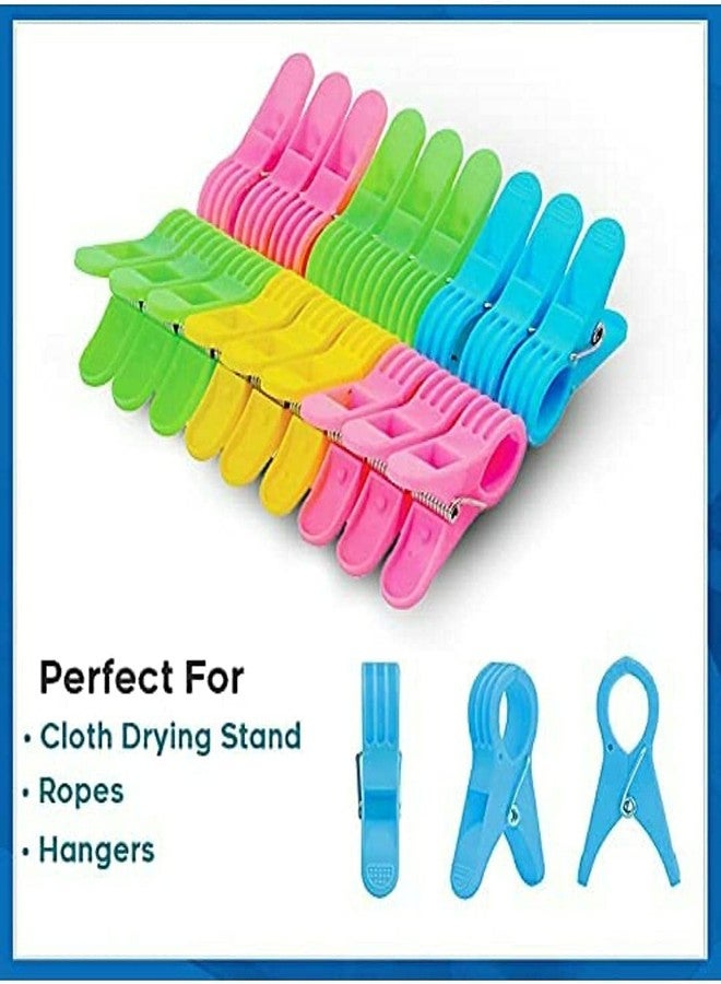 Foliam Cloth Clips for Drying Clothes Plastic Clips Big Size Plastic Pegs for Hanging Drying Clothing on Strings Multipupose Heavy Duty Multicolor Pack of 24 Pieces - Image 3
