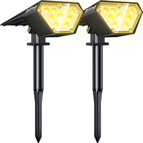Biling Solar Spot Lights Outdoor, 2-in-1 Solar Landscape Lights 12 LED Bulbs Solar Powered IP67 Waterproof Adjustable Wall Light for Patio Pathway Yard Garden Driveway Pool - Warm White - Image 1