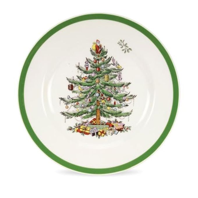 Spode 7.25" Salad Plate - Christmas Tree Design | Stoneware - Dishwasher, Microwave, Freezer Safe | Holiday Dinnerware DÃ©cor - Gifting Ideas, Gathering Serveware - Round Serving Dish